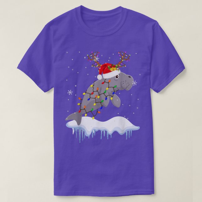 Santa Reindeer Manatee Xmas Light Santa Reindeer T-Shirt (Design vorne)
