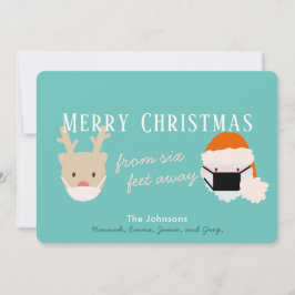 Santa & Reindeer Mask Blue Christmas Card Feiertagskarte
