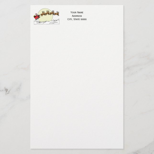 Santa Reindeer Over Snow Covered Town Lt Moon Briefpapier (Vorderseite)