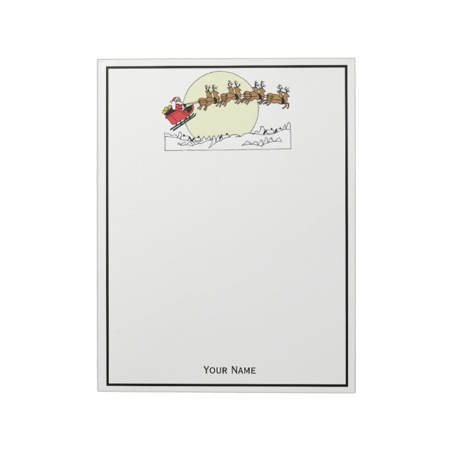 Santa Reindeer Over Snow Covered Town Lt Moon Notizblock (Rotiert)