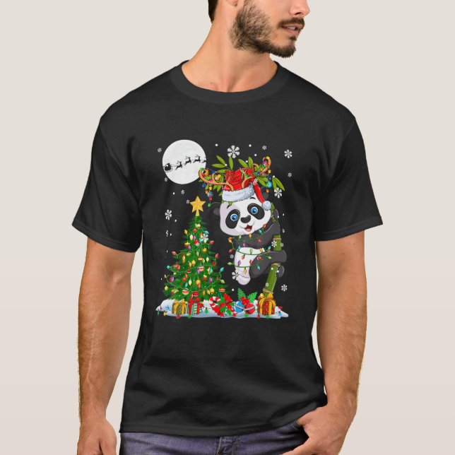 Santa Reindeer Panda Christmas Tree Lights Lover F T-Shirt (Vorderseite)
