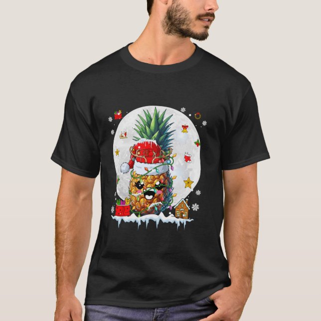 Santa Reindeer Pineapple Christmas Lights Fruit Lo T-Shirt (Vorderseite)