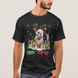 Santa Reindeer Pitbull Dog Weihnachtsleuchten T-Shirt