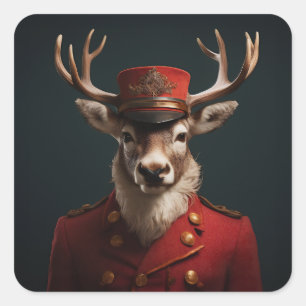 Santa Reindeer Quadratischer Aufkleber
