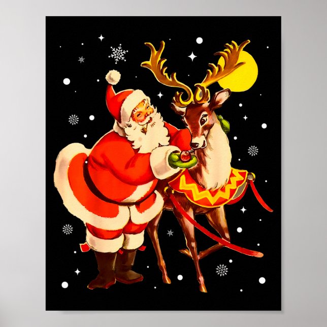 Santa Reindeer Retro 1950s Vintage Christmas Women Poster (Vorne)