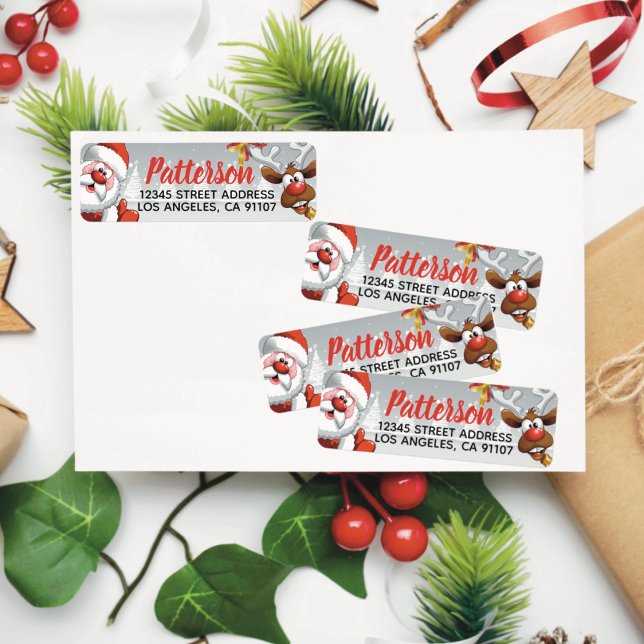 Santa & Reindeer Rücksendeadressen-Aufkleber (Von Creator hochgeladen)