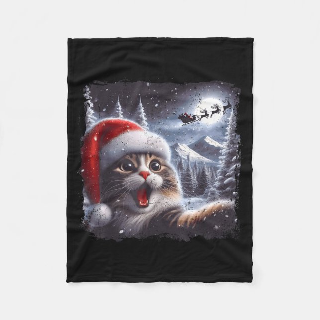 Santa Reindeer Selfie Cat Funny Christmas Tee  Fleecedecke (Vorderseite)