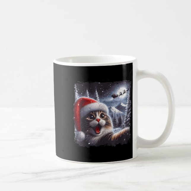 Santa Reindeer Selfie Cat Funny Christmas Tee  Kaffeetasse (Rechts)