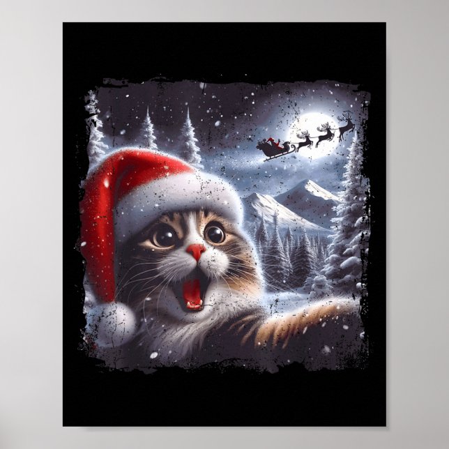Santa Reindeer Selfie Cat Funny Christmas Tee  Poster (Vorne)