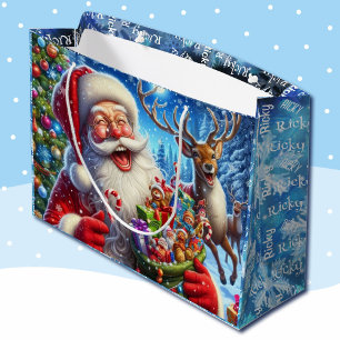 Santa Reindeer Share a Joke Add Child Große Geschenktüte