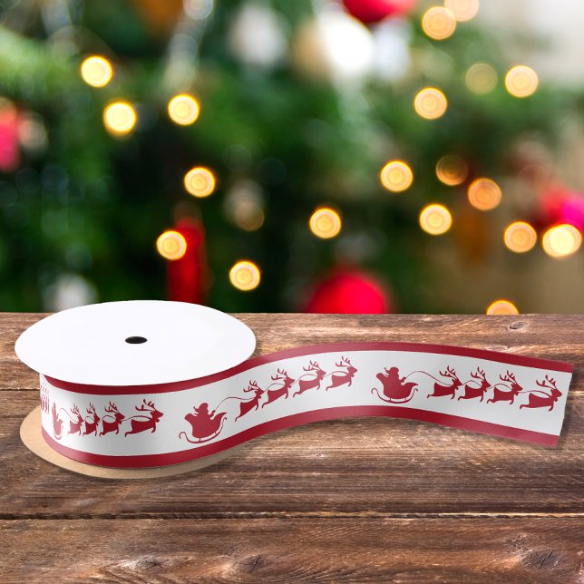 Santa Reindeer Sleigh Red White Satinband (Von Creator hochgeladen)