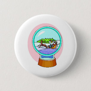 Santa Reindeer Snow Globe Button