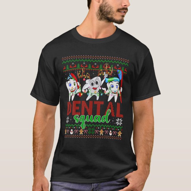 Santa Reindeer Ugly Sweater Teeth Dental Squad Chr T-Shirt (Vorderseite)