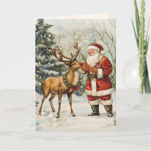 Santa Reindeer Vintag Vielen Dank Weihnachtskarte Feiertagskarte