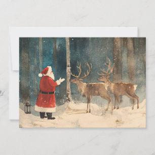 Santa Reindeer Vintage Feiertagskarte