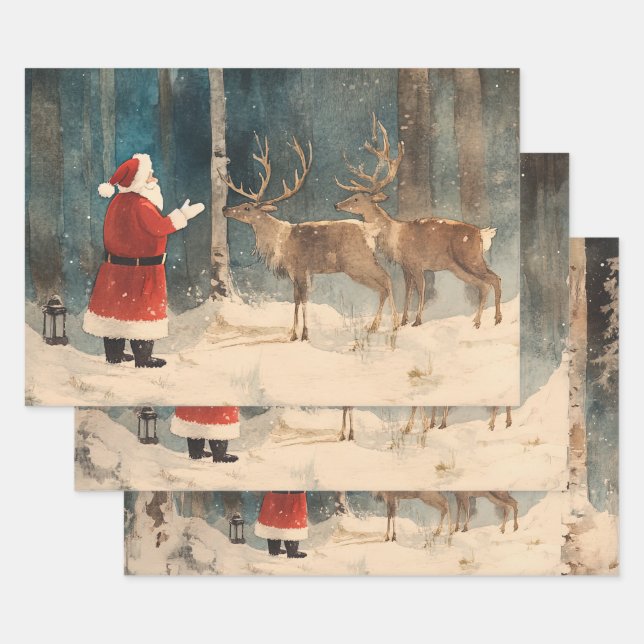 Santa Reindeer Vintage Geschenkpapier Set (Set)