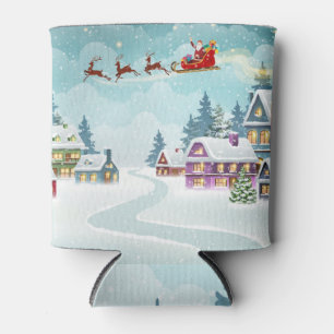 Santa Reindeer Weihnachten Vintage Szene Dosenkühler