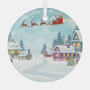 Santa Reindeer Weihnachten Vintage Szene Ornament Aus Glas