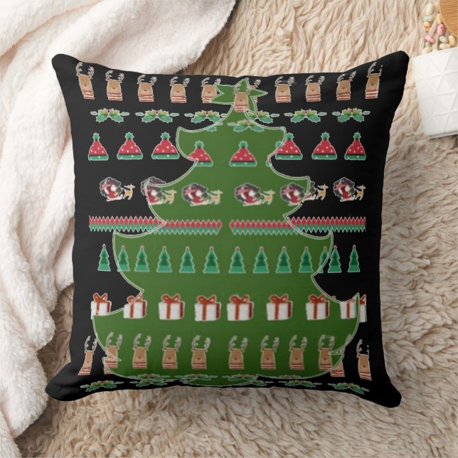 Santa Reindeers Red Green Christmas Trees Kissen (Decke)