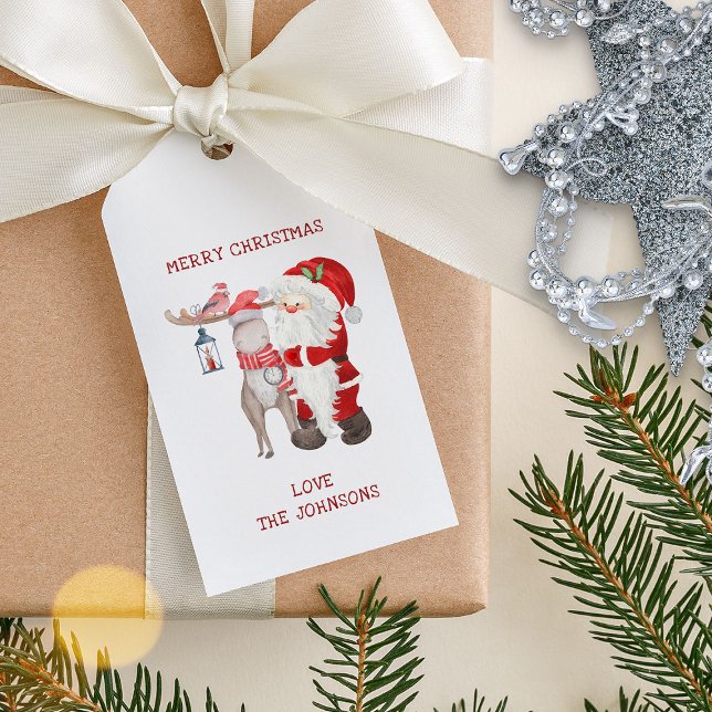 Santa Reindei und Kardinal Personalisiert Weihnach Geschenkanhänger (Santa Christmas gift tags to personalize)