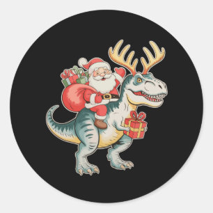 Santa reitet auf Dinosaurier T-Rex Weihnachten Xma Runder Aufkleber