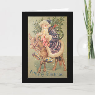 Santa reitet auf einem Esel Vintage Feiertagskarte