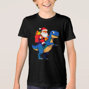 Santa Reitet Dinosaurier T Rex Lustiges Weihnachte Tri-Blend Shirt