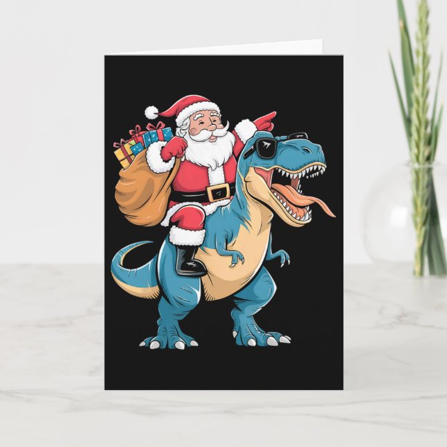 Santa Reitet Dinosaurier T Rex Weihnachten Jungen  Karte (Vorderseite)