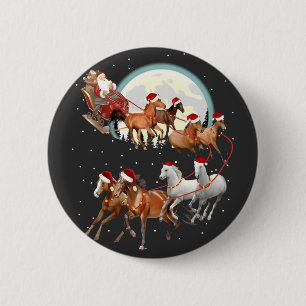 Santa reitet Pferde Pferdeschlitten Reitsport Button