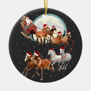 Santa reitet Pferde Pferdeschlitten Reitsport Keramik Ornament