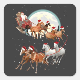Santa reitet Pferde Pferdeschlitten Reitsport Quadratischer Aufkleber
