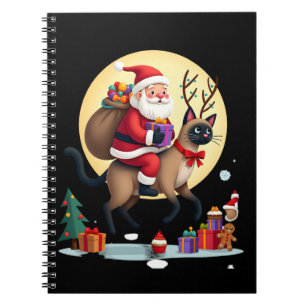 Santa Reitet Rentier Siamese Katze Weihnachtsbaum Notizblock