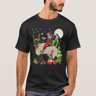 Santa Reitet Rentier Siamese Katze Weihnachtsbaum T-Shirt