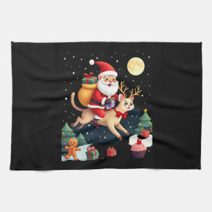 Santa Reitet Rentiere Siamese Katze Weihnachtsbaum Geschirrtuch