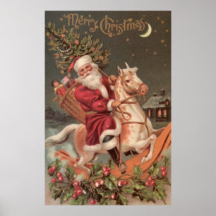 Santa Reitpferd Vintage Kunst Poster