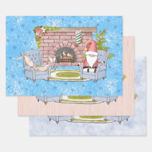 Santa Relaxen am Kamin mit Osterhase Geschenkpapier Set