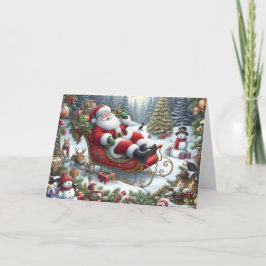 Santa Relaxing in Sleigh Holiday Card Feiertagskarte