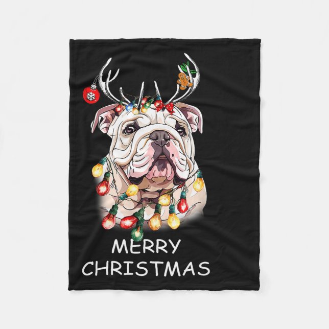 Santa-Rentier-Englische-Bulldogge-Hund-Weihnachtsl Fleecedecke (Vorderseite)