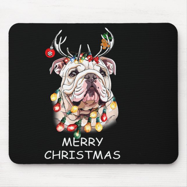 Santa Rentier English Bulldog Hund Weihnachtslicht Mousepad (Vorne)