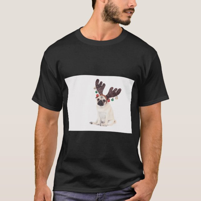 Santa-Rentier-Mops T-Shirt (Vorderseite)