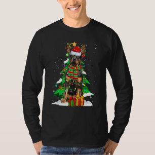 Santa Rentier Rottweiler Hund Weihnachtsbaum Licht T-Shirt