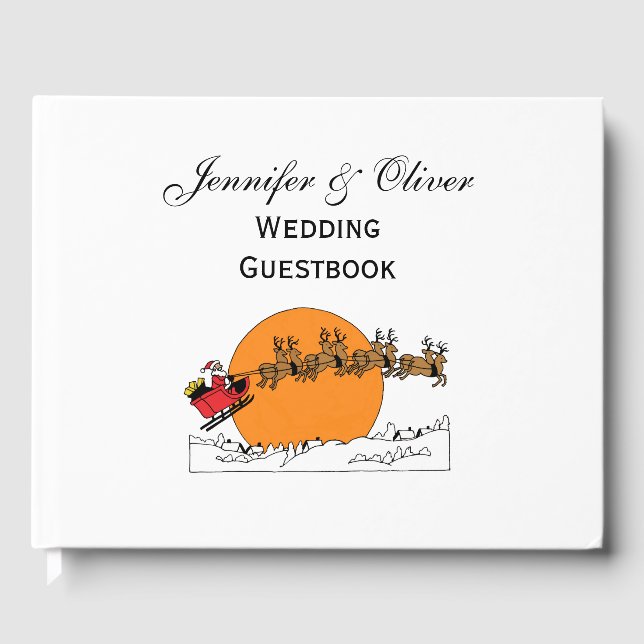 Santa Rentier über schneebedeckten Stadtmond Gästebuch (Vorderseite)