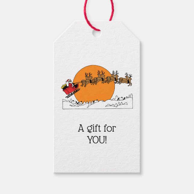 Santa Rentier über schneebedeckten Stadtmond Geschenkanhänger (Vorderseite)