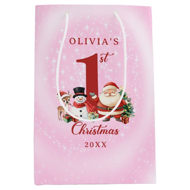 Santa, Rentier und Snowman - Erste Weihnachten Mittlere Geschenktüte (Vorderseite)