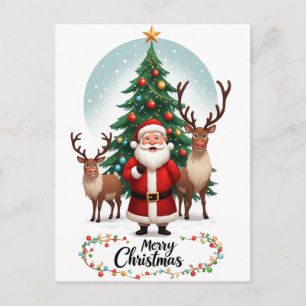 Santa-Rentier-Weihnachtsbaum-Urlaub Postkarte