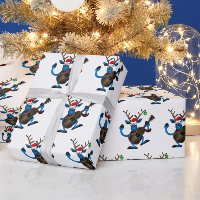 Santa Rentiere spielt Gitarre Geschenkpapier (Feiertage)