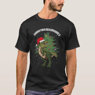 Santa Rex X-Mas Tree Dinosaur Pun Funny Christmas T-Shirt