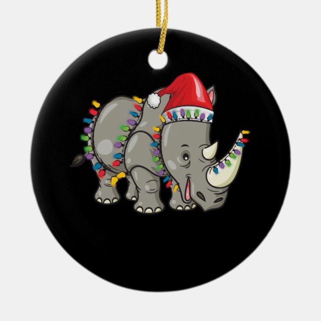 Santa Rhino Christmas Lights Rhino Lover Weihnacht Keramik Ornament (Vorne)
