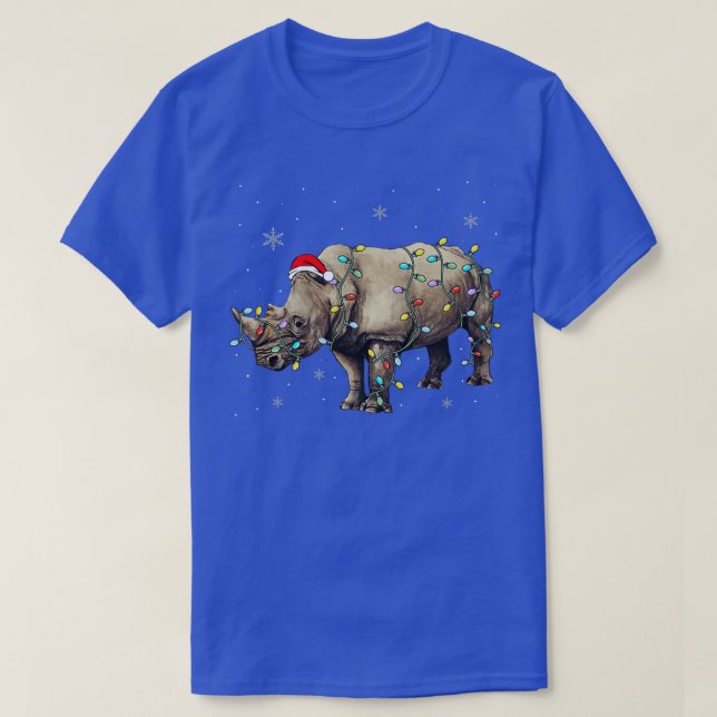 Santa Rhino Christmas Lights Rhino Lover Xmas Funn T-Shirt (Design vorne)