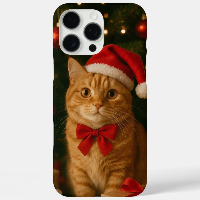 Santa Ribbon Cat iPhone 16 Pro Max Case (Rückseite)